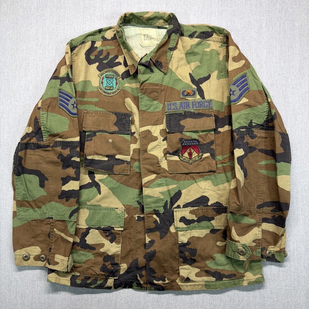 Vintage US Air Force Jacket Mens Medium Regular Woodland Camo Tactical